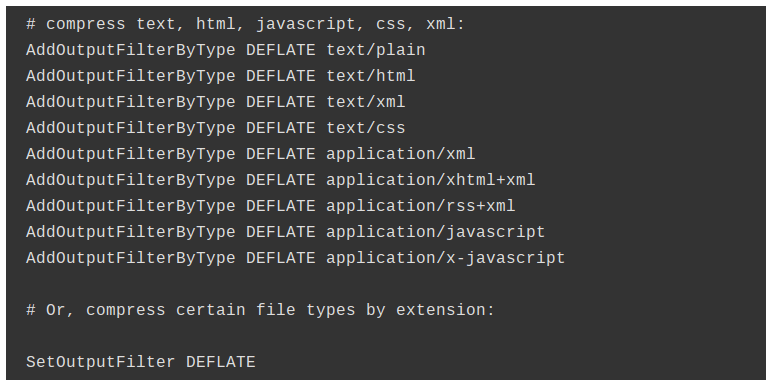 Copy and paste this code to your .htaccess file to speed up a website loading time