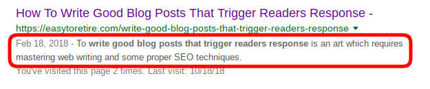 The meta description tag in a WordPress website
