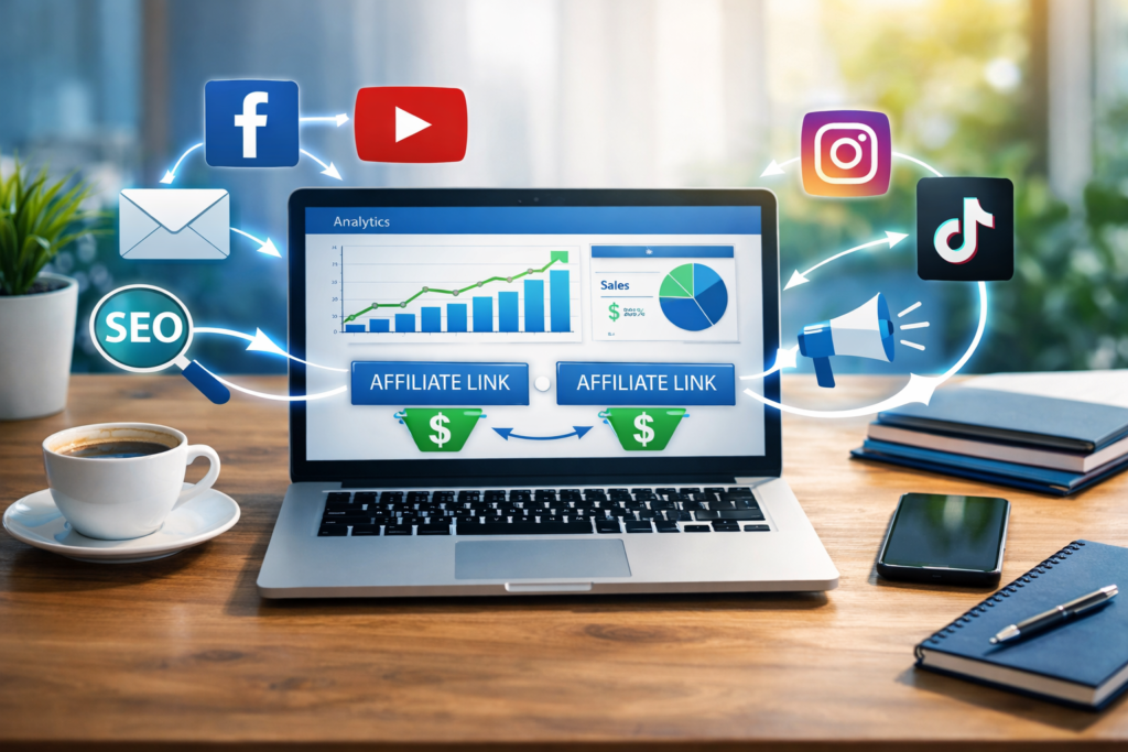 Best affiliate traffic sources shown in a modern digital workspace